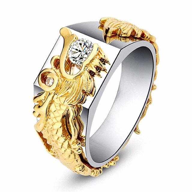 Domineering Dragon Pattern Ring for Men | Two-Color Zircon Hip Hop Punk Style
